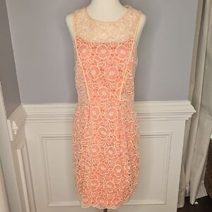 Jessica Simpson Lace Overlay Coral And Peach Cocktail Dress